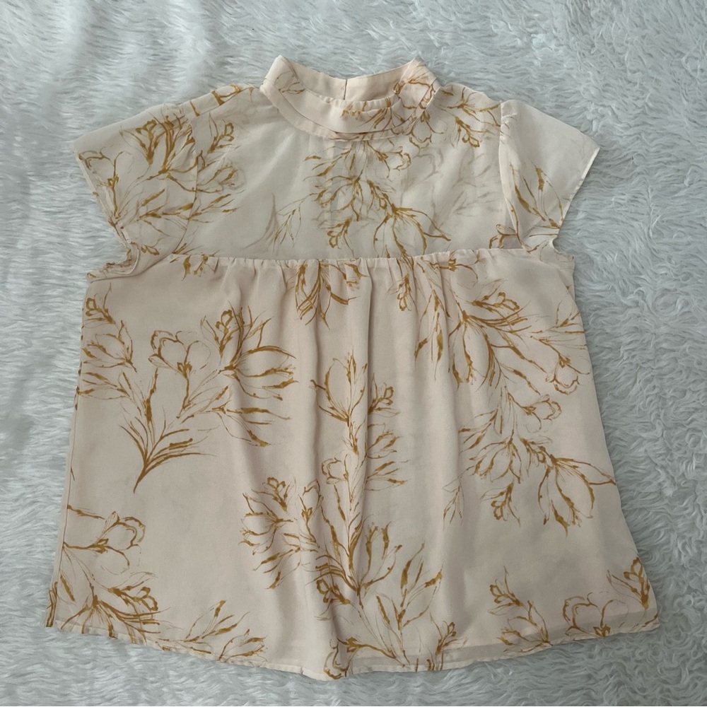 A New Day Women's Cream sheer floral Babydoll Blouse  size Large